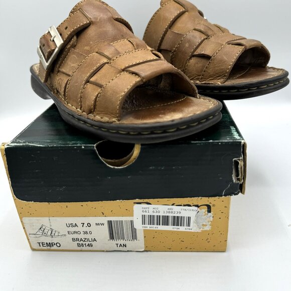 Born Tempo Brazilia Tan Leather Slip On Sandals Size 7 M With Box - Picture 2 of 9